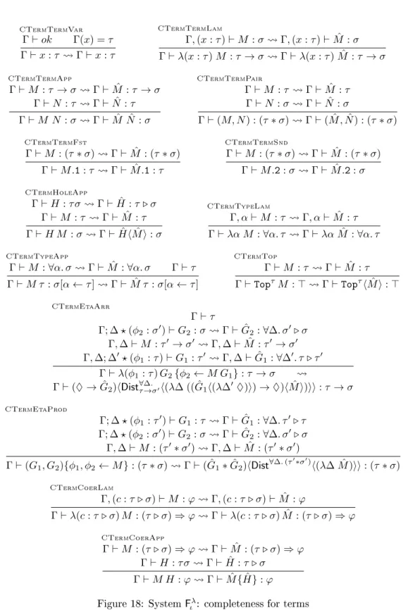 Figure 18: System F ι λ : completeness for terms