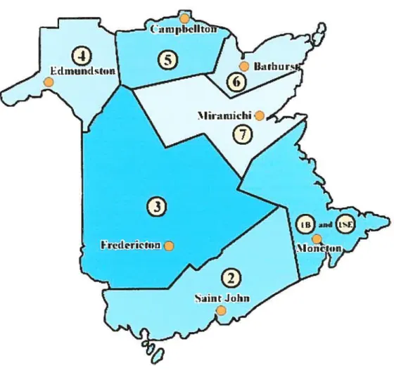 Figure I: Carte des régions sanitaires du Nouveau-Brunswick.