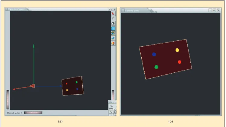 Figure 5. A V I SP simulation module built using the Open Inventor library: (a) an external view and (b) a view from the camera.