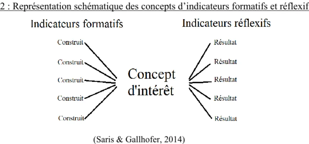 Figure 2.1.2 : Représentation schématique des concepts d’indicateurs formatifs et réflexifs 