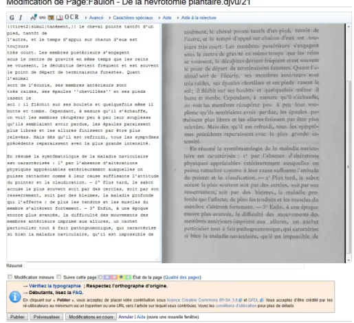 Figure 4.1. Page d’une thèse ancienne conservée à l’Ecole Nationale Vétérinaire de Toulouse dont la correction de l’OCR est proposée via Wikisource