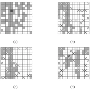 Figure 8: Sampling policies for weeds mapping. (a) true density map of Galium Aparine, and MPM recon- recon-struction based on (b) LSDP sampling policy, (c) BP-max sampling policy, (d) a random policy
