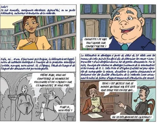 Figure 3. Extrait de la première planche de la bande dessinée   On fait le point sur la bibliométrie avec Manuella !