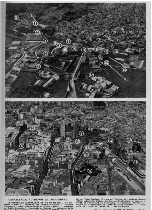 Figure  4   :  Sur   la  première  de   ces  deux  photographies  (vues  aériennes  de   l'Est   vers  l'Ouest),  on distingue parfaitement les extensions nouvelles de la ville en dehors de la  médina,   telles   qu'elles   l'étaient   en   1918