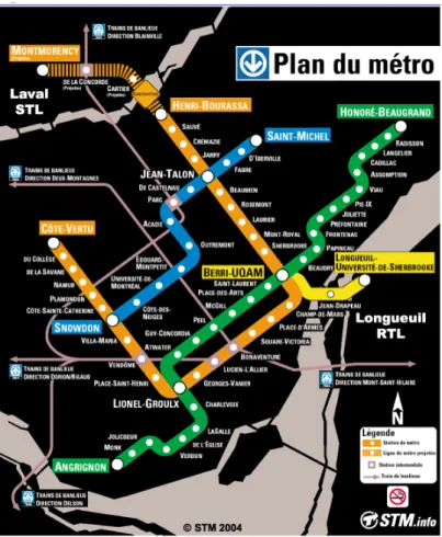 Figure  4.  Montréal :  Le  réseau  de  chemin de fer métropolitain, 2004. 