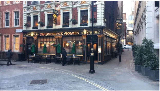 Figure 4 : La devanture du Sherlock Holmes pub  (Crédit photo : Axelle Gougeon, le 5 janvier 2018) 
