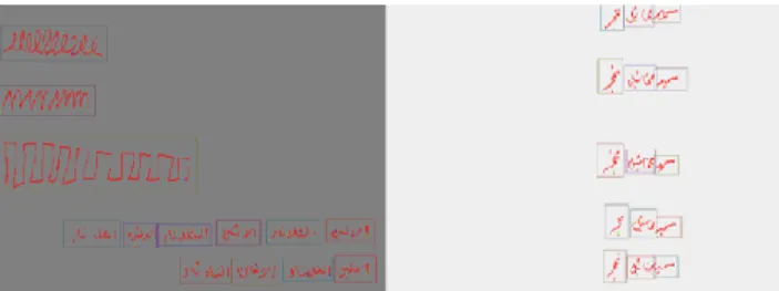 Figure 1. Handwriting samples (in red). Extracted segments are enclosed in  blue boxes