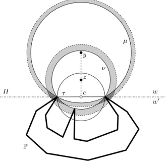 Figure 4: Notations for the proof of Lemma 4. The point z is essential and the point y is not