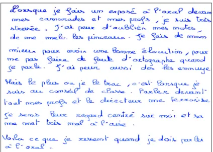 Figure 1.12. Lycéen appréhensif à écrire sans évaluation. 