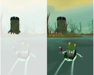 Fig. 2. Images of landmarks that are shown to participants (on left, background is transparent so that the landmark can be clearly seen and on right, the scene is directly taken from the video).