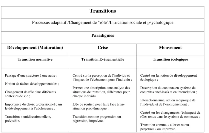Tableau 4 – Paradigme des transitions selon Pouyaud (2008) 