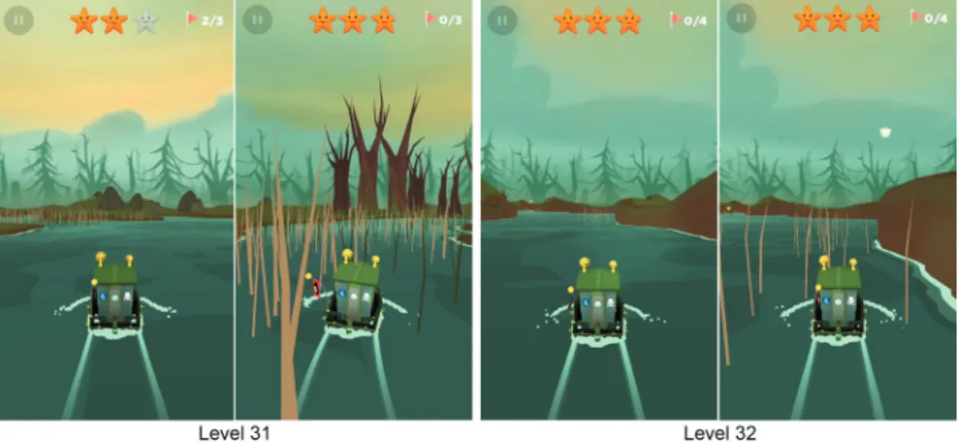 Figure 5. Screenshots are taken from the video of levels 31 and 32 showing how the grass is seen  at different times.