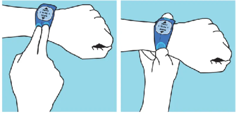Fig. 1: Interaction on the watchband that prevents screen occlusion and offers a large  interaction surface for precise interaction