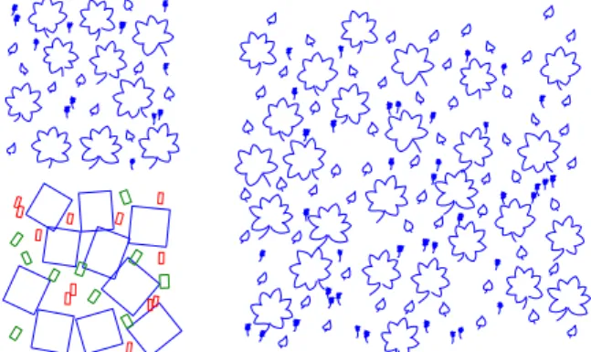 Figure 1: Given a reference arrangement composed of vector elements (top left), our analysis scheme divides the raw element set into appearance categories (bottom left)