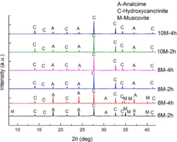 Fig. 2    XRD patterns of phases present after alkaline hydrothermal  activation of clay samples