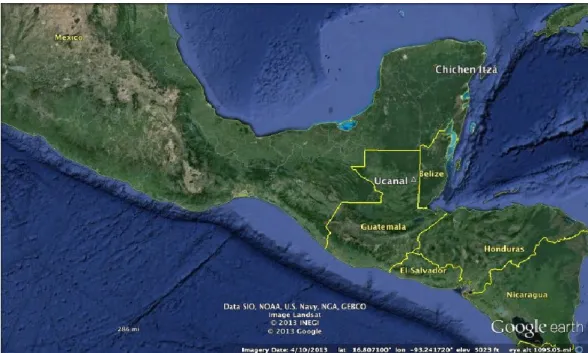 Figure 1: Google Earth map of the Maya region and the location of Ucanal  (Halperin and Garrido 2014: Fig