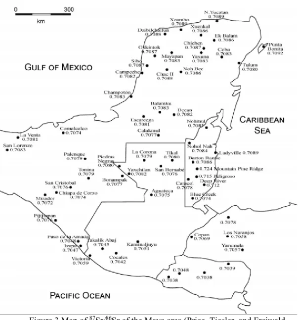 Figure 3 Map of  87 Sr/ 86 Sr of the Maya area (Price, Tiesler, and Freiwald  2019, fig:4)  