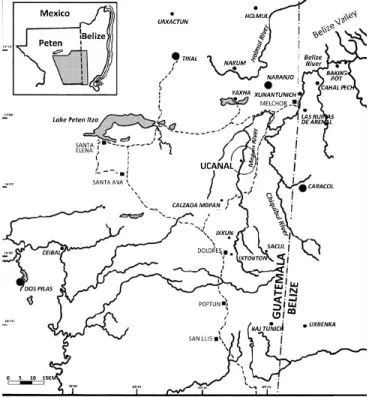 Figure 4 Location of Ucanal and neighboring sites (Halperin and Garrido,  2016, modified from Mejia, 2002) 