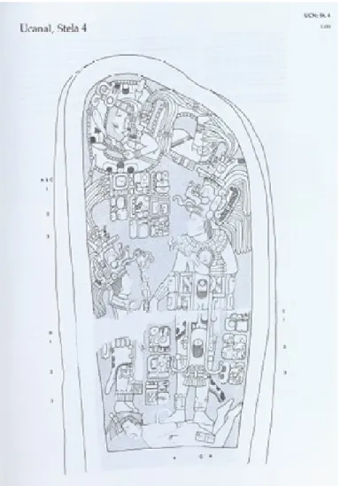 Figure 5 Drawing of Stela 4 from the archaeological site of Ucanal  (Graham, 1983, figure 2:159) 