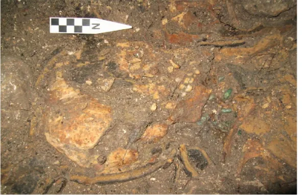 Figure 8 Photo of Burial 6-3, cranium and jade necklace (Cano et al. 2017  photo 7.16) 
