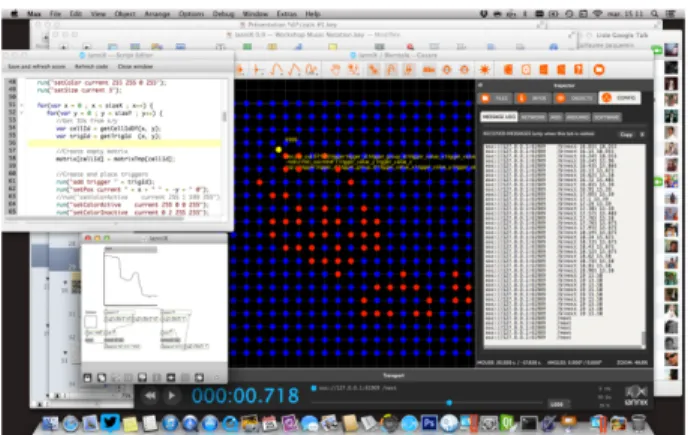 Figure  4.  Capture  d’écran  de  IanniX  de  la  partition  stochastique  pour  Ultimarium  de  Thomas Bouaziz ; la partition effectue des tirages  aléatoires d’hexagrammes Yi King