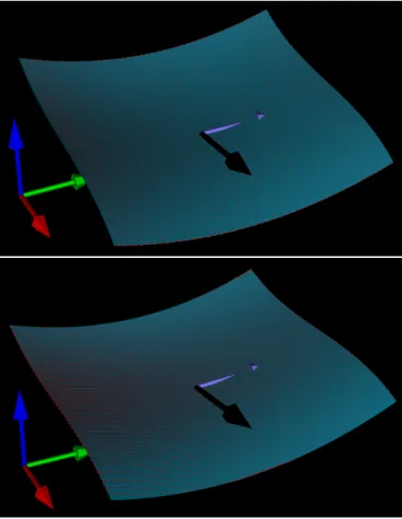 Figure 11: Machining of test case surface 2: along the steepest-slope direction using a toroidal cutter (above), along the principal direction using a ball-end cutter  (be-low)