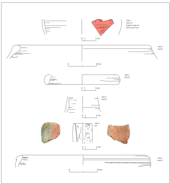 Fig. 6.  Sélection de céramiques communes aux niveaux d’ateliers et à la paroi du four F