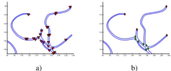 Figure 3: Left, maximal meaningful level lines from a draw- draw-ing, and its superposed curvature zero-crossings