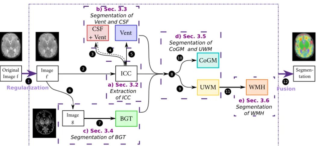 Figure 2. Overview of the proposed pipeline for the segmentation of different neonatal brain tissues