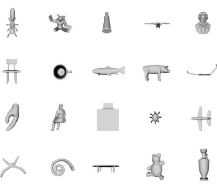 Fig. 4. Shrec07 dataset snapshot. Each object corresponds to one category.