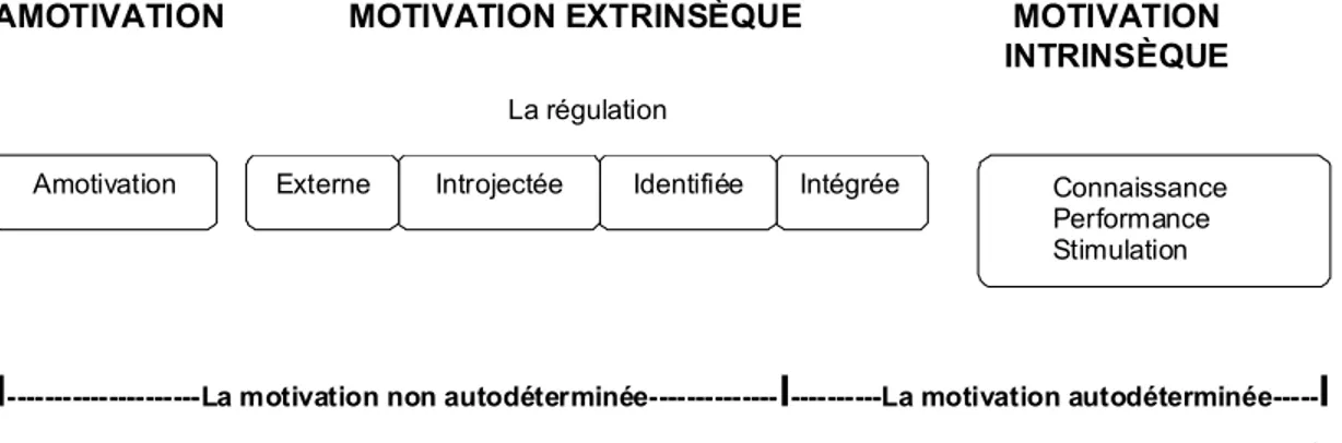 Figure 5. Le continuum d'autodétermination et les différents types de motivation  Adapté de Cox (2005) 207