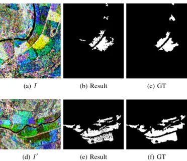 Fig. 4: Close-up of the results (from left to right): color composition of the SITS, comparison between our result and the ground truth (GT).