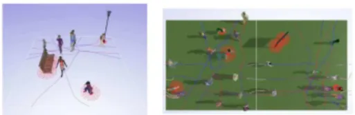 Figure 1: Crowd patch content and connectivity. Left: A crowd patch with its obtacles and human trajectories