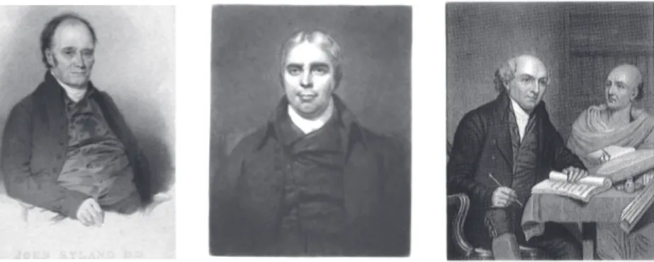 Figure  4 .  De  gauche  à  droite :  John  Ryland  (1753-1825) 126 ,  Andrew  Fuller (1754-1815) 127 , William Carey et Brahmin Pundit 128 .