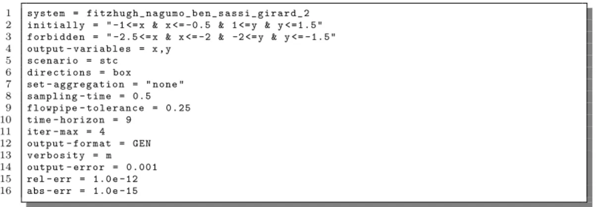 Figure 5: SpaceEx configuration file specifying the initial and forbidden states.