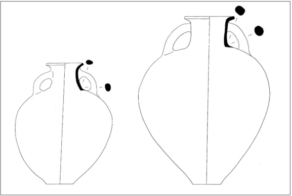 Fig. 6. Amphores corinthiennes du MG II d’après Pfaff 1988, 63, fig. 22, n° 68 (à gauche) et 69 (à droite)
