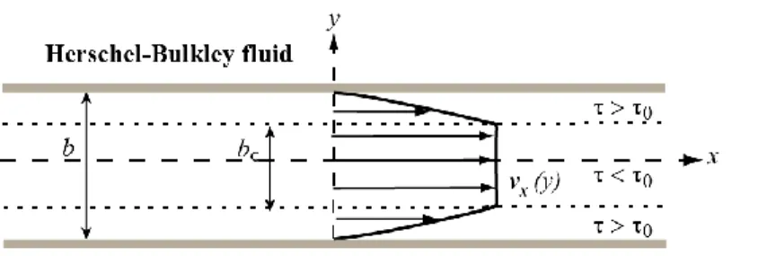 FIG. 9.  Herschel-Bulkley fluid flow between two plates 