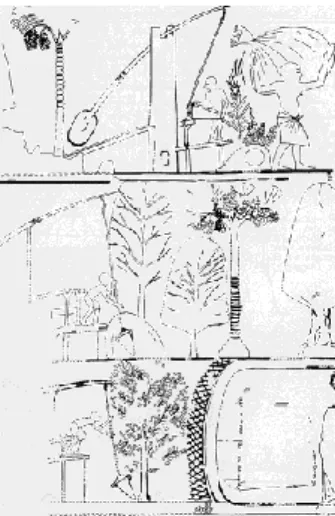 Fig. 7 : Shadufs de la tombe de Nefer – Hotep à Thèbes (vers 1340 a. C.)  (K. W. Butzer, Early hydraulic…, fig