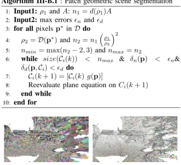 Fig. 3. Isotropic growing region. Keeping the area of patches constant avoids flatting geometry details when far from the sensor (the distribution of points is asymptotically decreasing with the range)