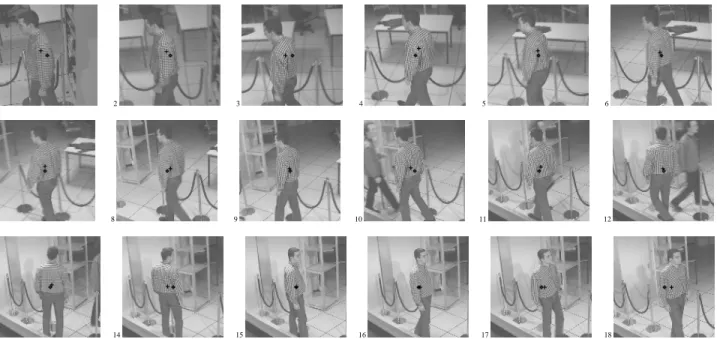 Figure 4. Tracking of a pedestrian. Every 10th frame of the sequence are displayed (approximately 2 frames per second)