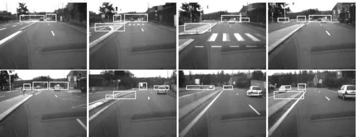 Figure 4. Detection of multiple (moving and static) obstacles in a road environment. 406080100120140160180200220240 0 10 20 30 40 50 60 70time to collision