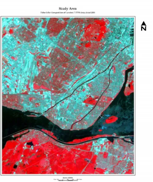 Figure 6: Study site – II (False color composite of 1994 LANDSAT data : red-band4, green-band 3 and blue-band 2)