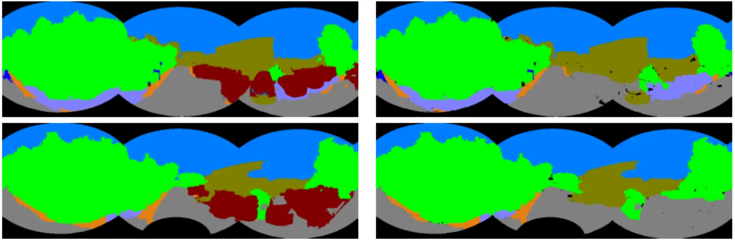 Fig. 5. Examples of images of the two datasets with and without upadted data. Top left: image of the first sequence; Bottom left: corresponding image in the second sequence