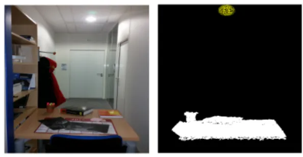 Figure 4: 3D position of the light source. The left image is a captured picture of scene and lighting