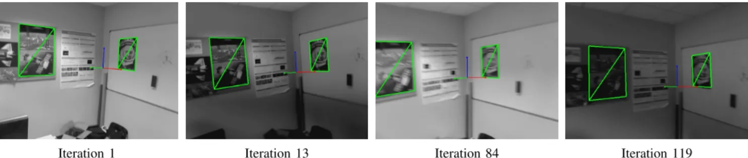 Fig. 4. Tracking results on a scene with illumination variations using the MI based algorithm