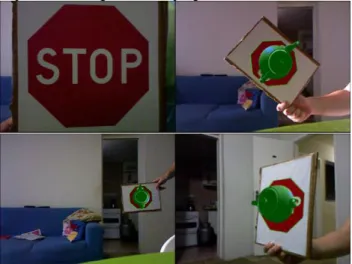 Figure 1:  Planar object matching using ORB (top) and DARP  (bottom): matches (left) and pose estimation (right)