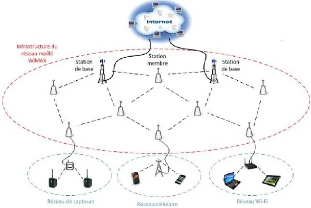 Figure 1 : Réseau maillé sans fil WiMAX. 