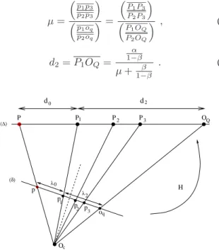 Fig. 4. Markers P 1 ,P 2 ,P 3 on the tool axis ∆ and their images p 1 , p 2 , p 3