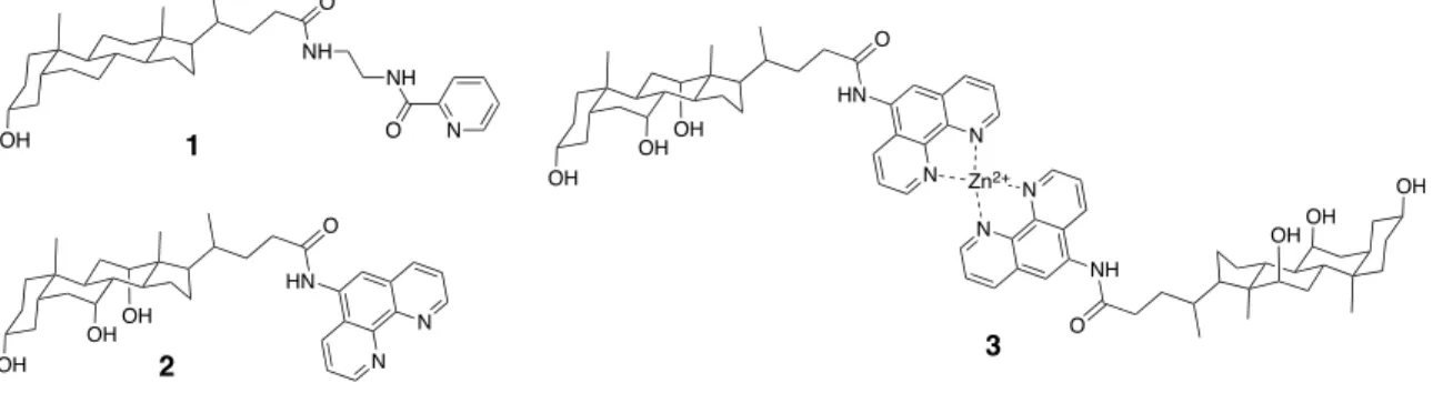 Figure 2.5 The chemical structures of metallic hydrogelators based on bile acids. 