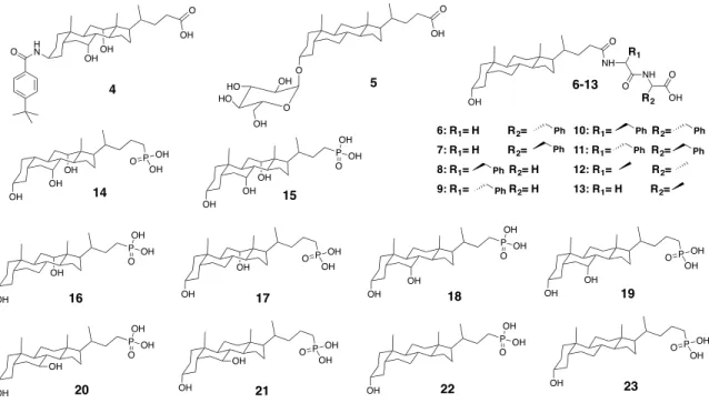 Figure 2.6 The chemical structures of anionic molecular gelators derived from bile acids
